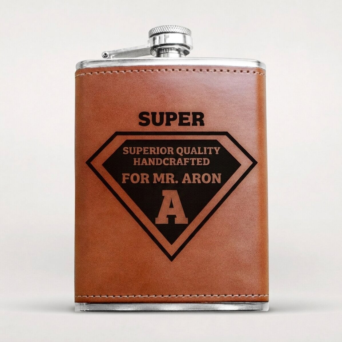 Leather-covered pocket flask personalised with initials - Hero