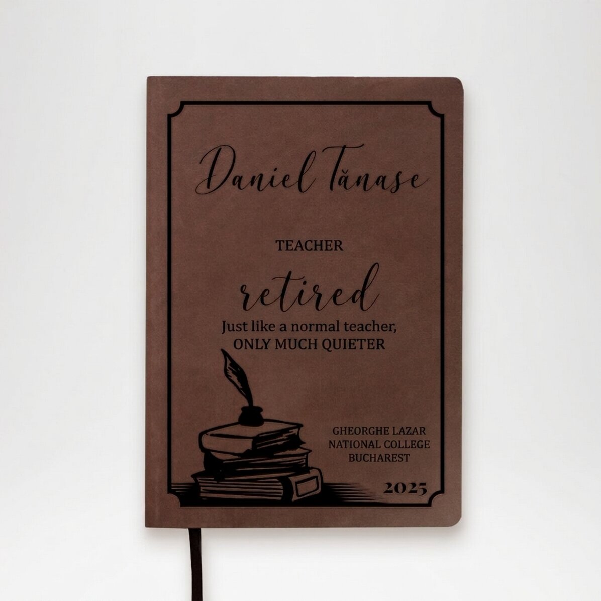 Personalised leather diary with message for teacher