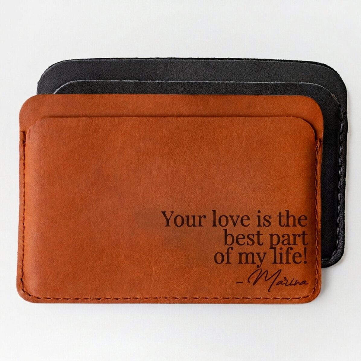 Personalised leather wallet with message and signature - Your love