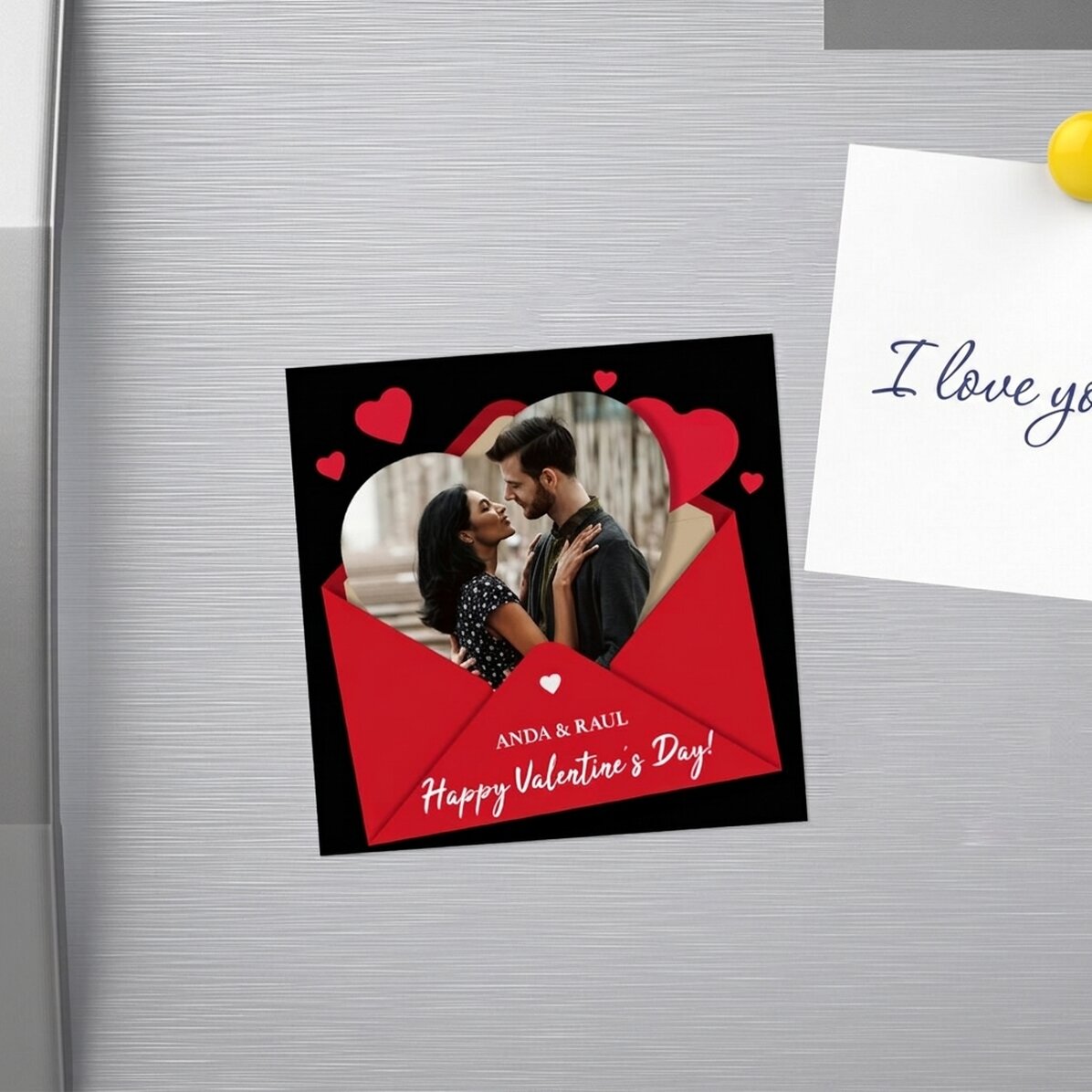 Personalised 10x10 magnet with photo and text - I love you
