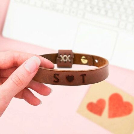 Personalised leather bracelet with 2 initials - Heart
