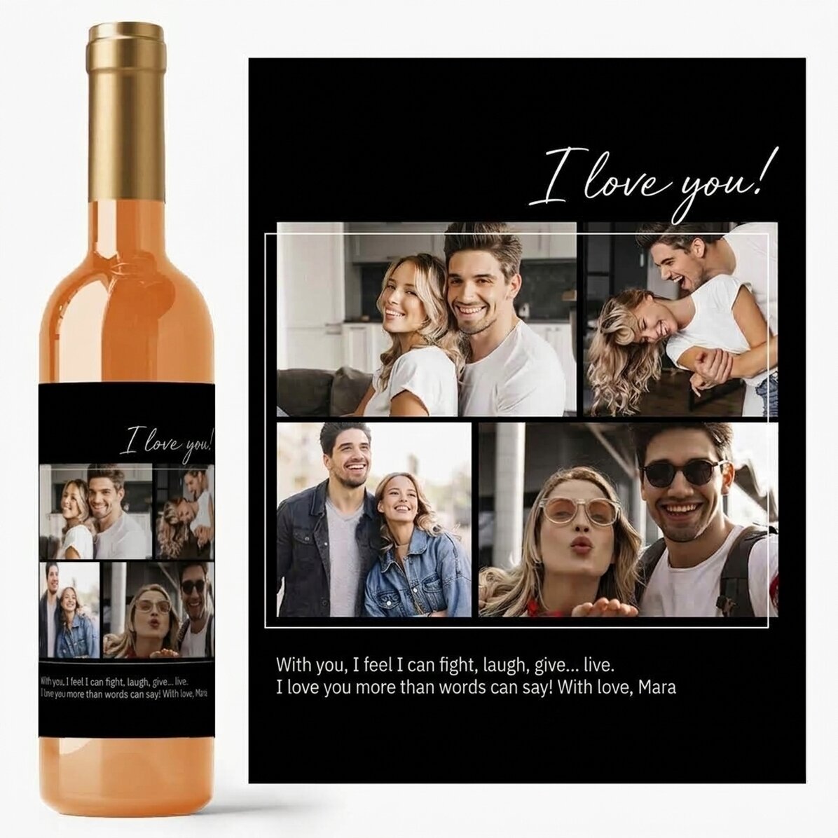 Personalised wine with 4 photos and text for your loved one