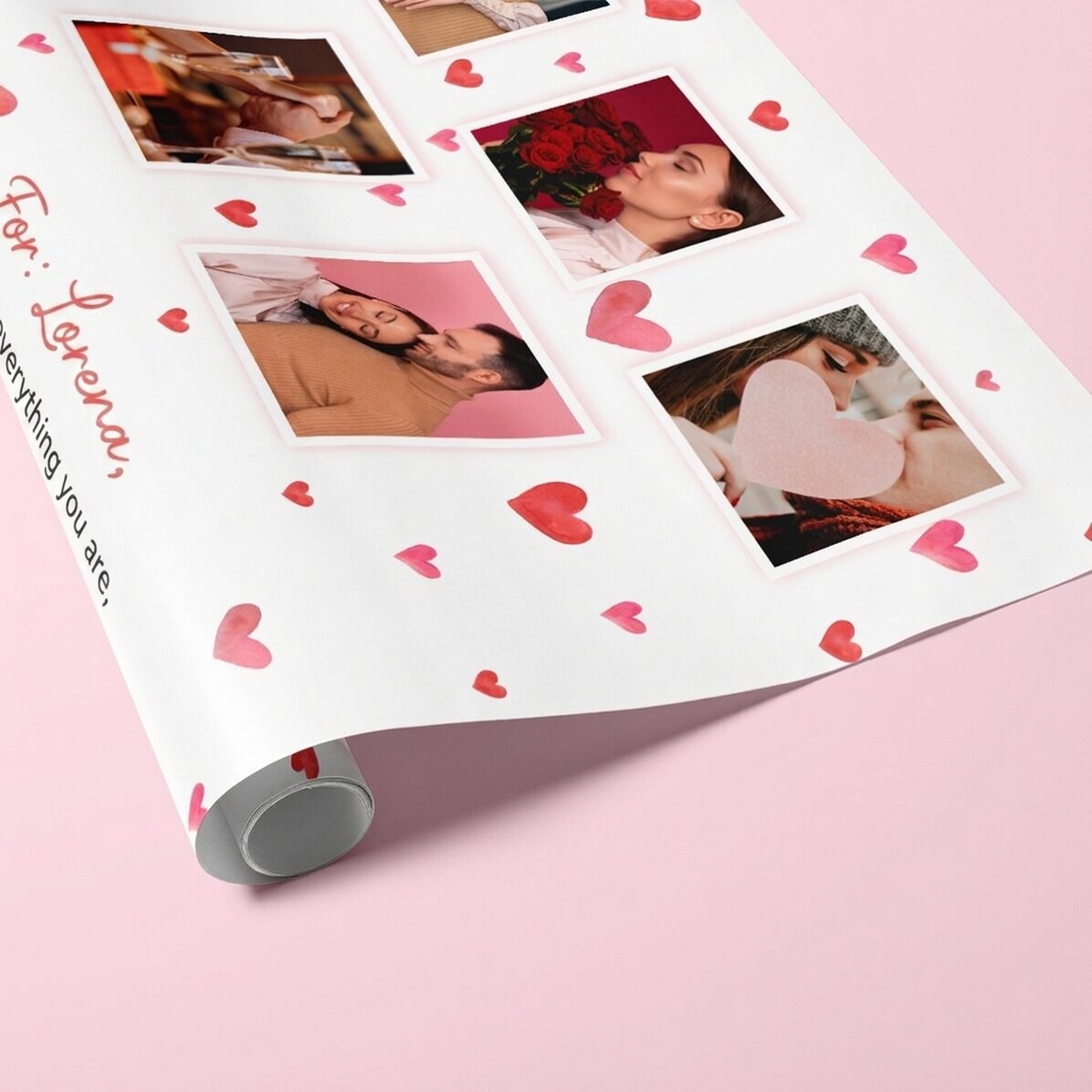 Personalised gift wrapping paper with 10 photos and message - Love