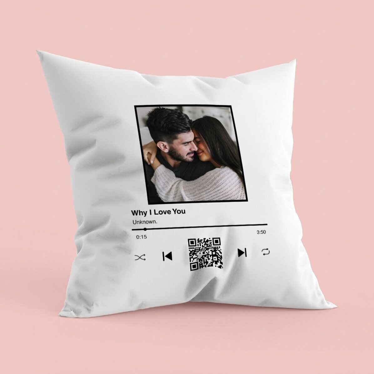 Personalised cushion with a photo, text and QR code - Our melody