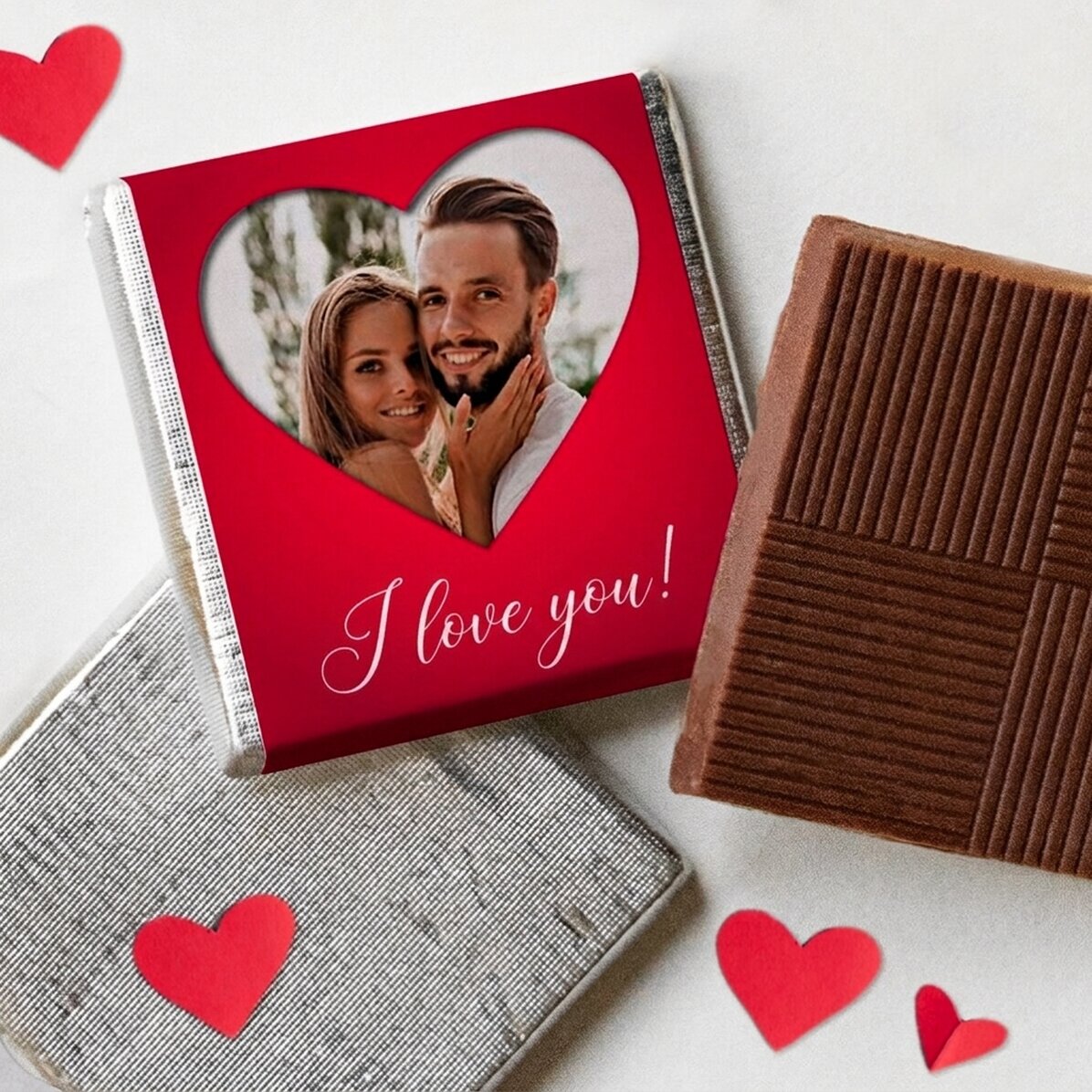 Mini chocolate personalised with a photo and text - Heart
