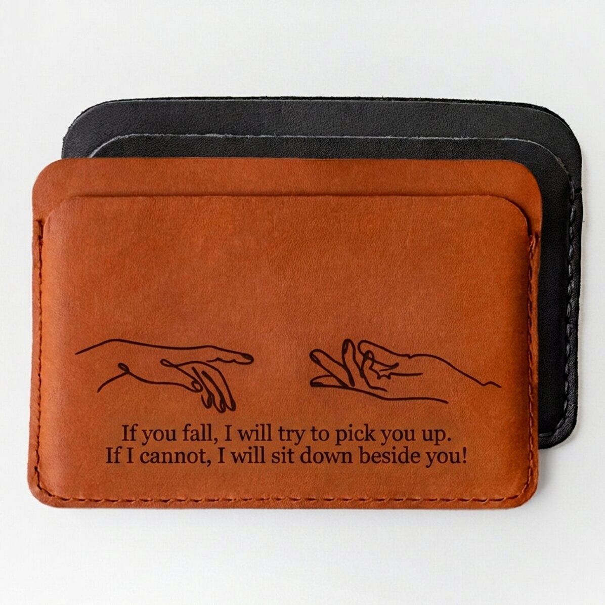 Personalised leather wallet with message - If you fall