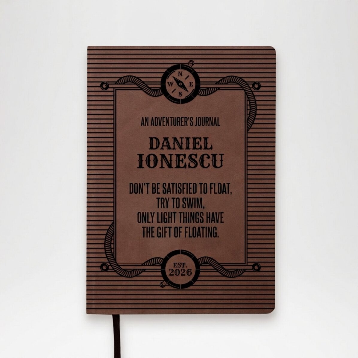 Personalised leather diary with name and message - An adventurer