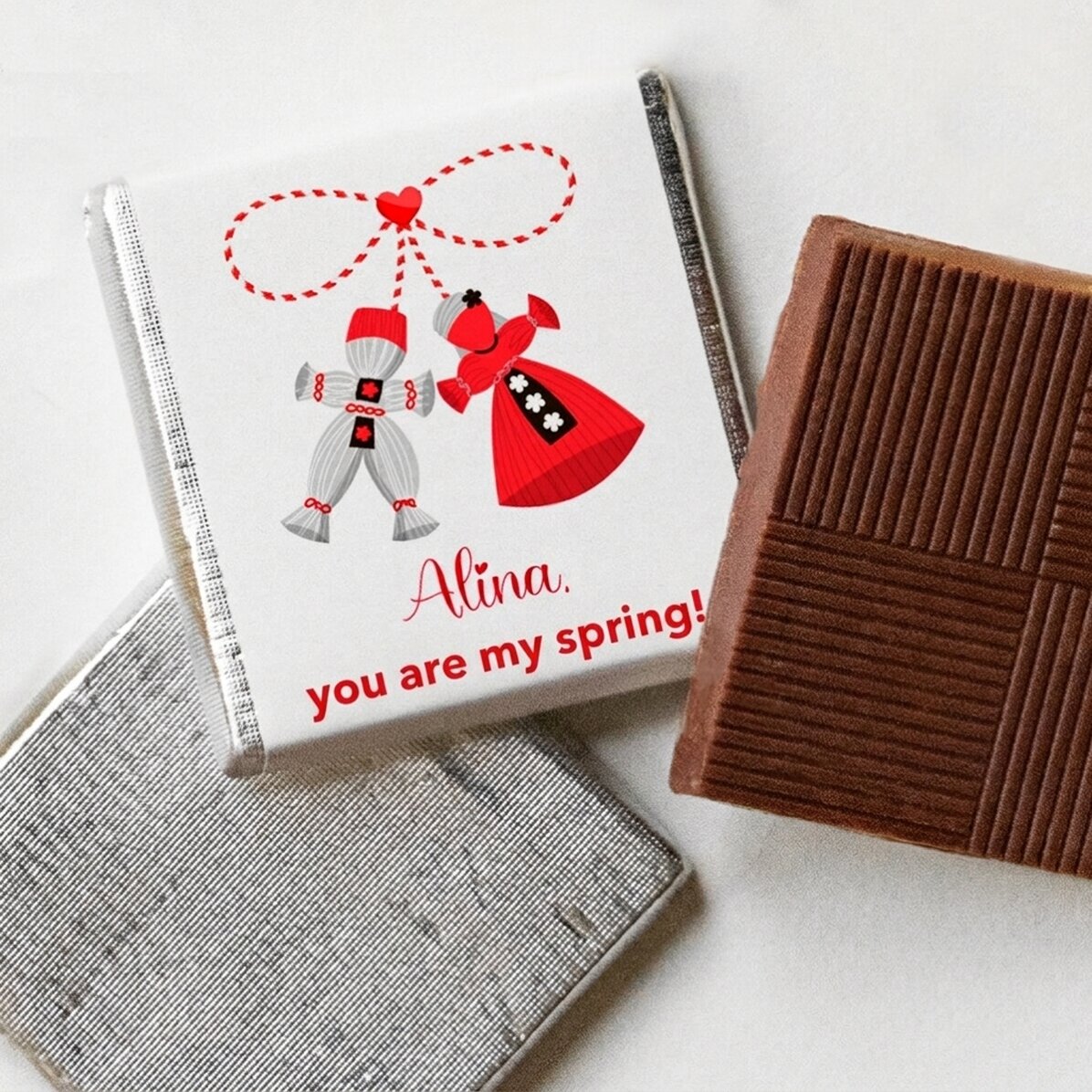 Mini chocolate personalised with romantic text