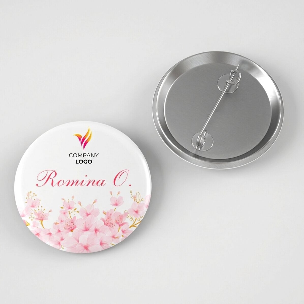 Personalised badge with logo and name - Flowers
