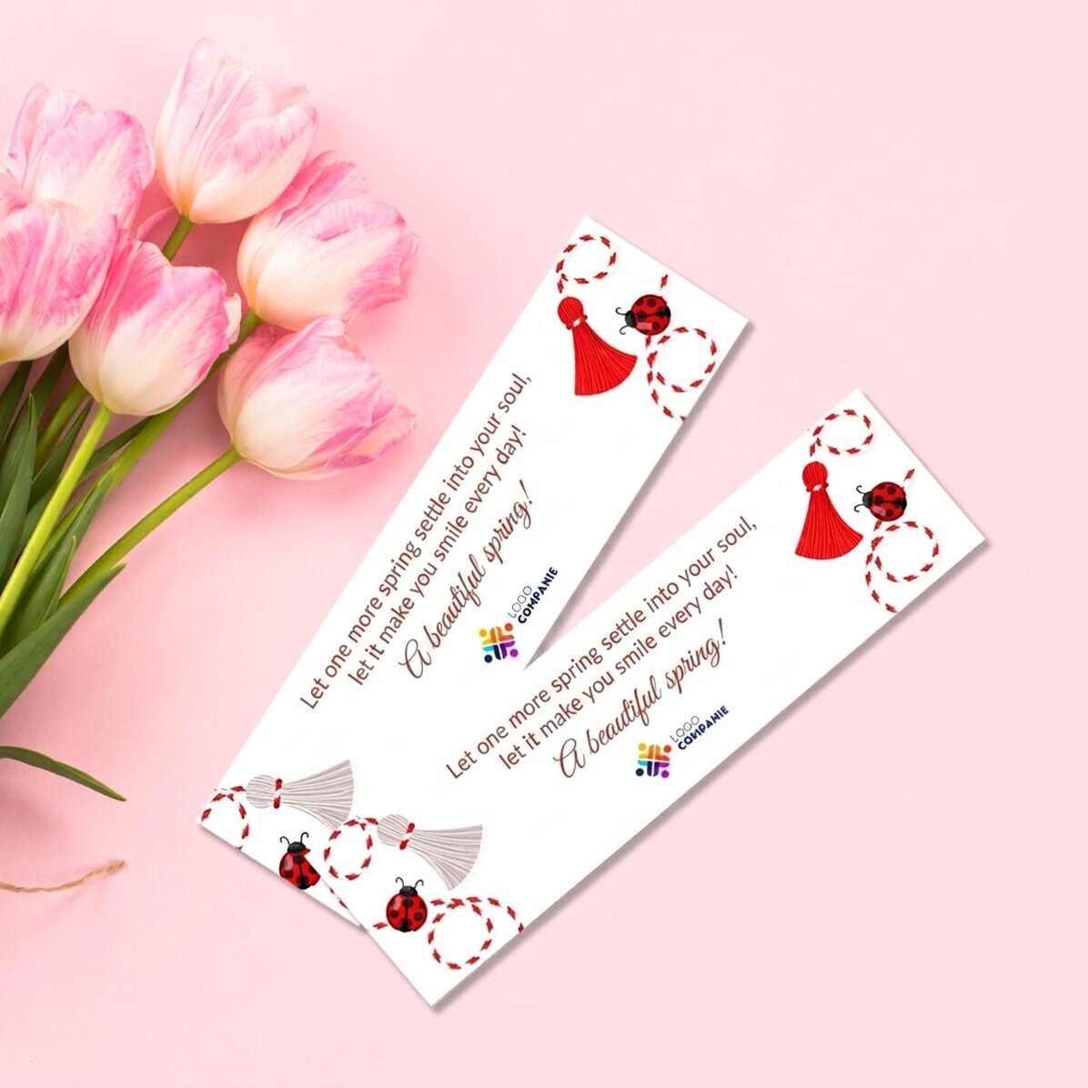 Personalised bookmark with logo and message