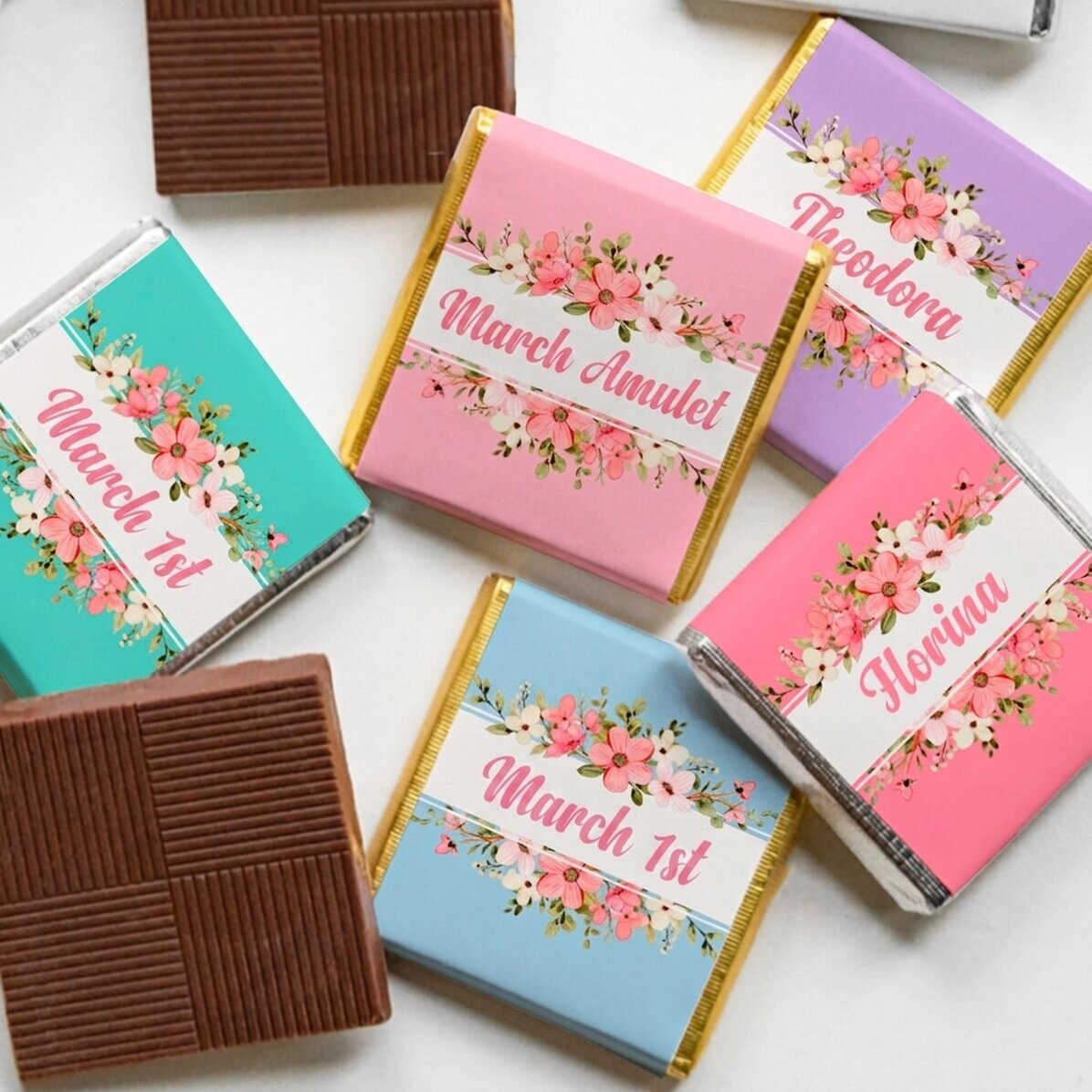Personalised mini chocolate with name - Spring flowers