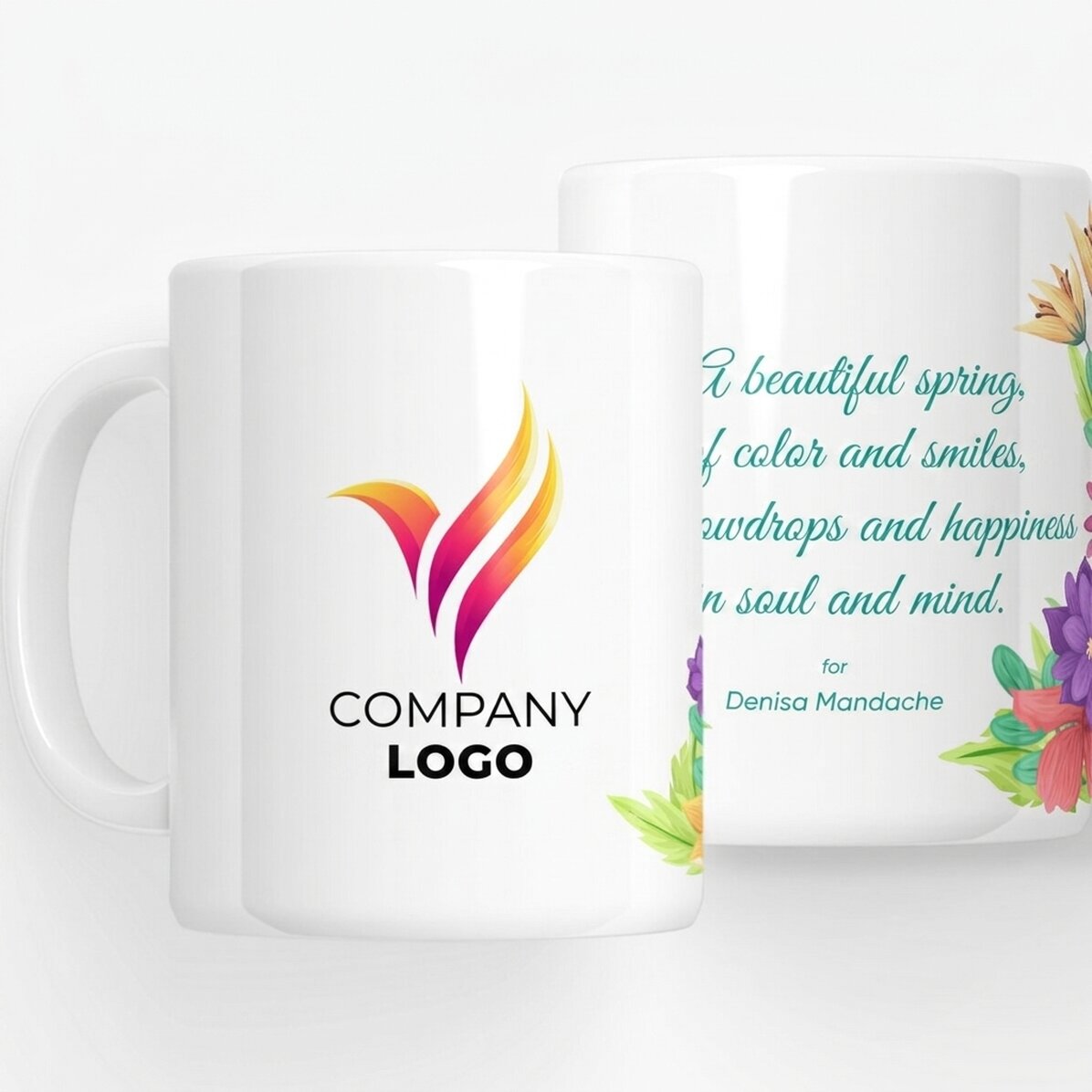 Personalised mug with logo and text - Spring flowers