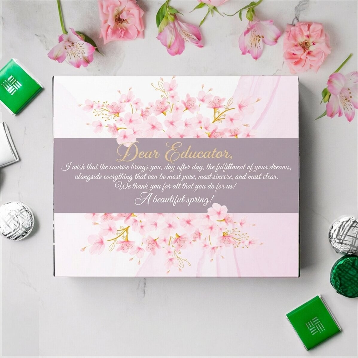 Personalised box of chocolates with text - Have a wonderful spring!