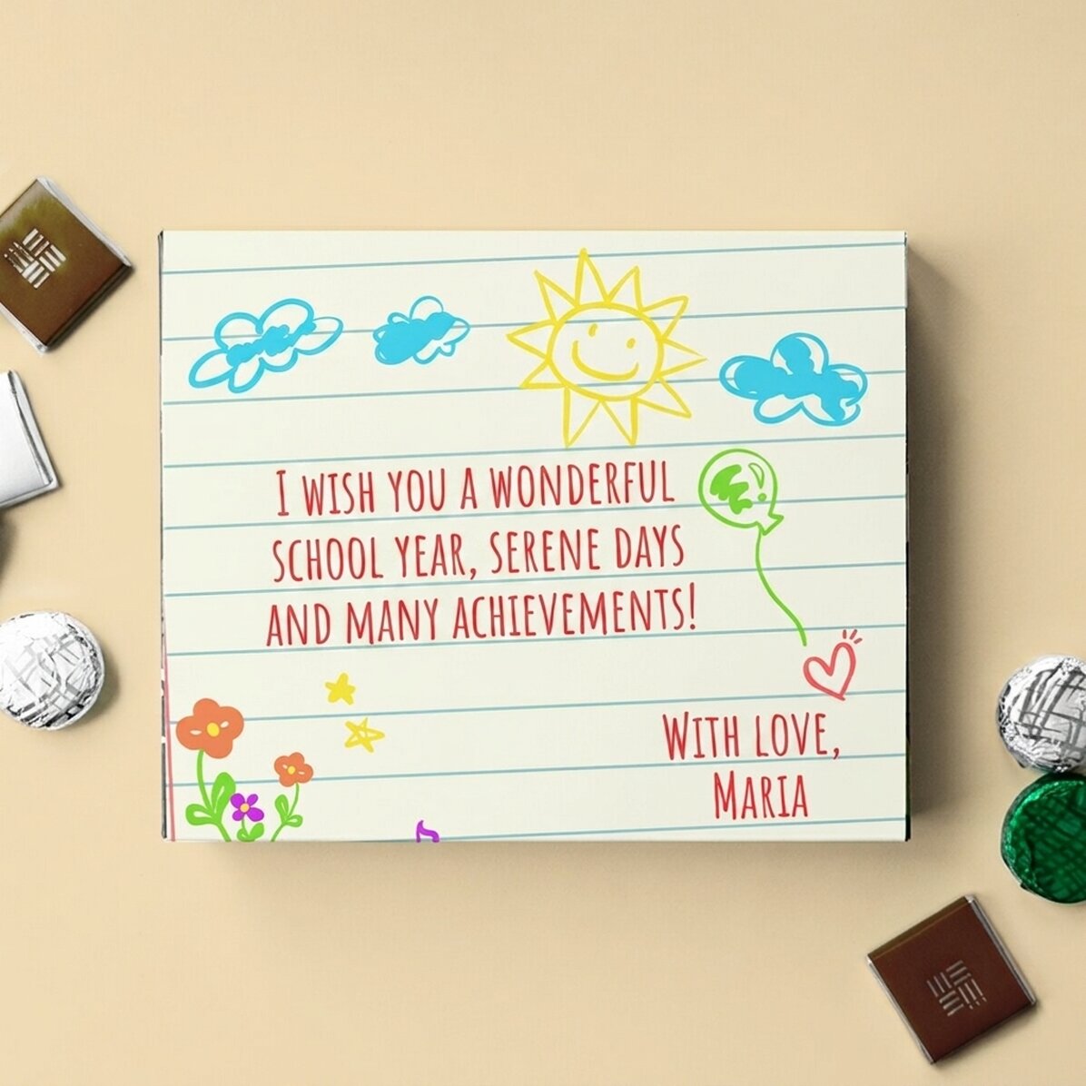 Personalised box of sweets with text for nursery teachers