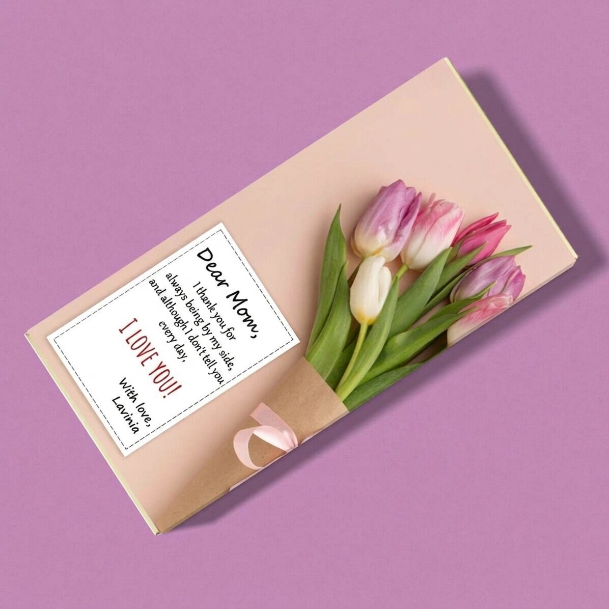 Personalised chocolate with text - Bouquet of tulips