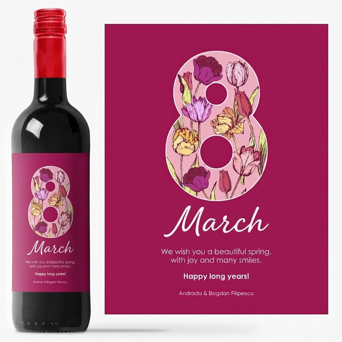Personalised wine with text for 8 March