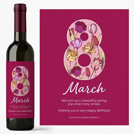 Personalised wine with text for 8 March