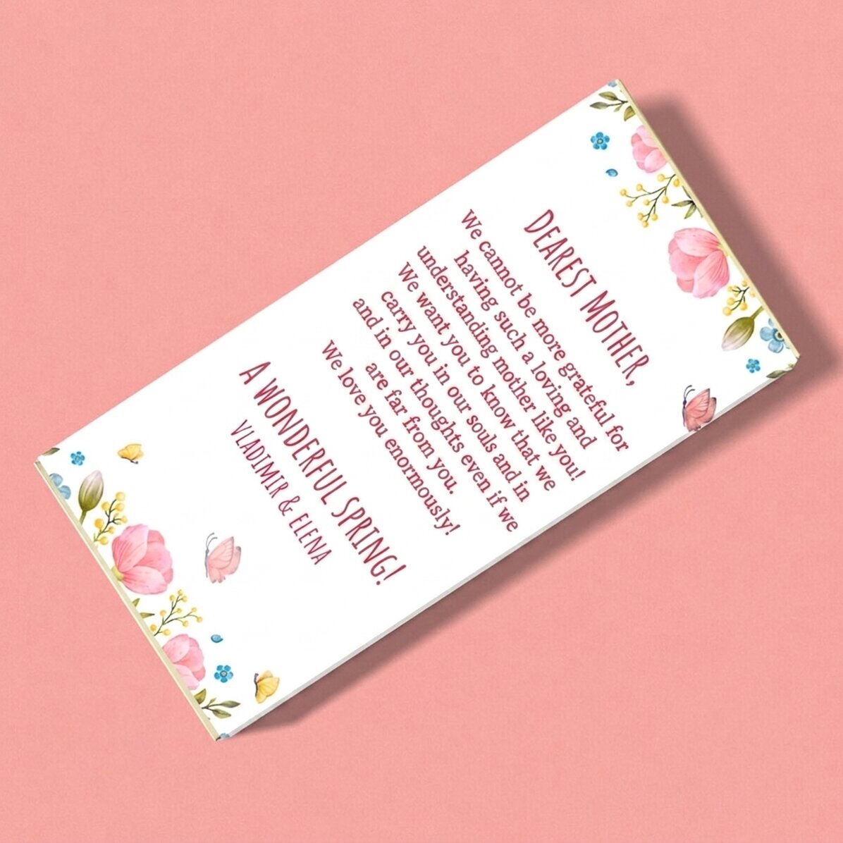 Personalised chocolate with a message for mum