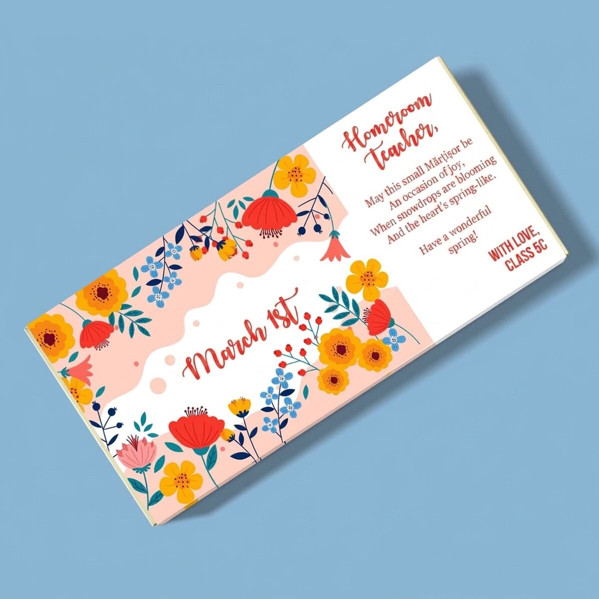 Personalised chocolate with text - 1 March
