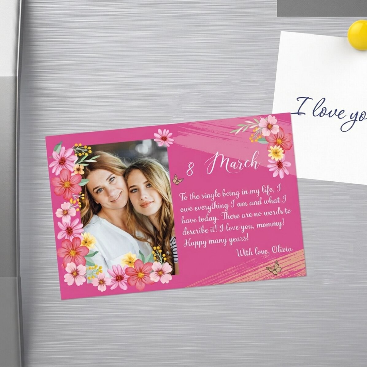 15x10 cm magnet personalised with a photo and text - 8 March