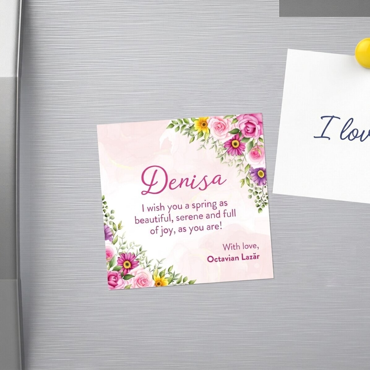 Personalised 10x10 magnet with text - Beautiful spring!