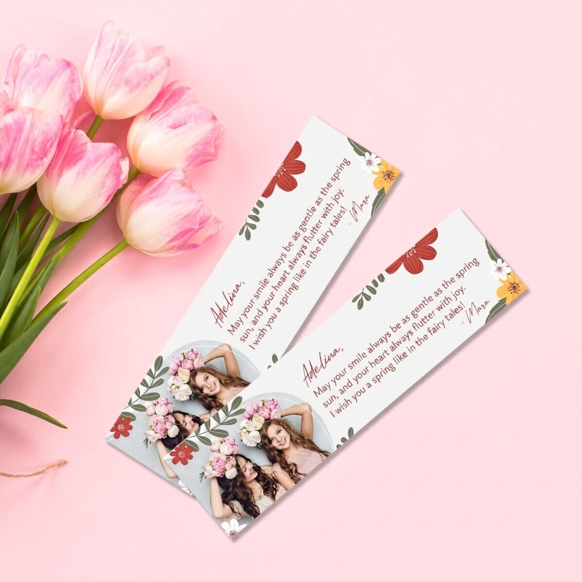 Personalised bookmark with a photo and message - Spring