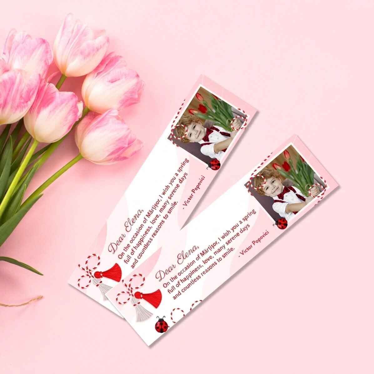 Personalised bookmark with a photo and message