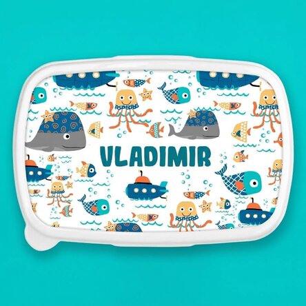 Lunch box, personalised casserole dish with text - Blue sea