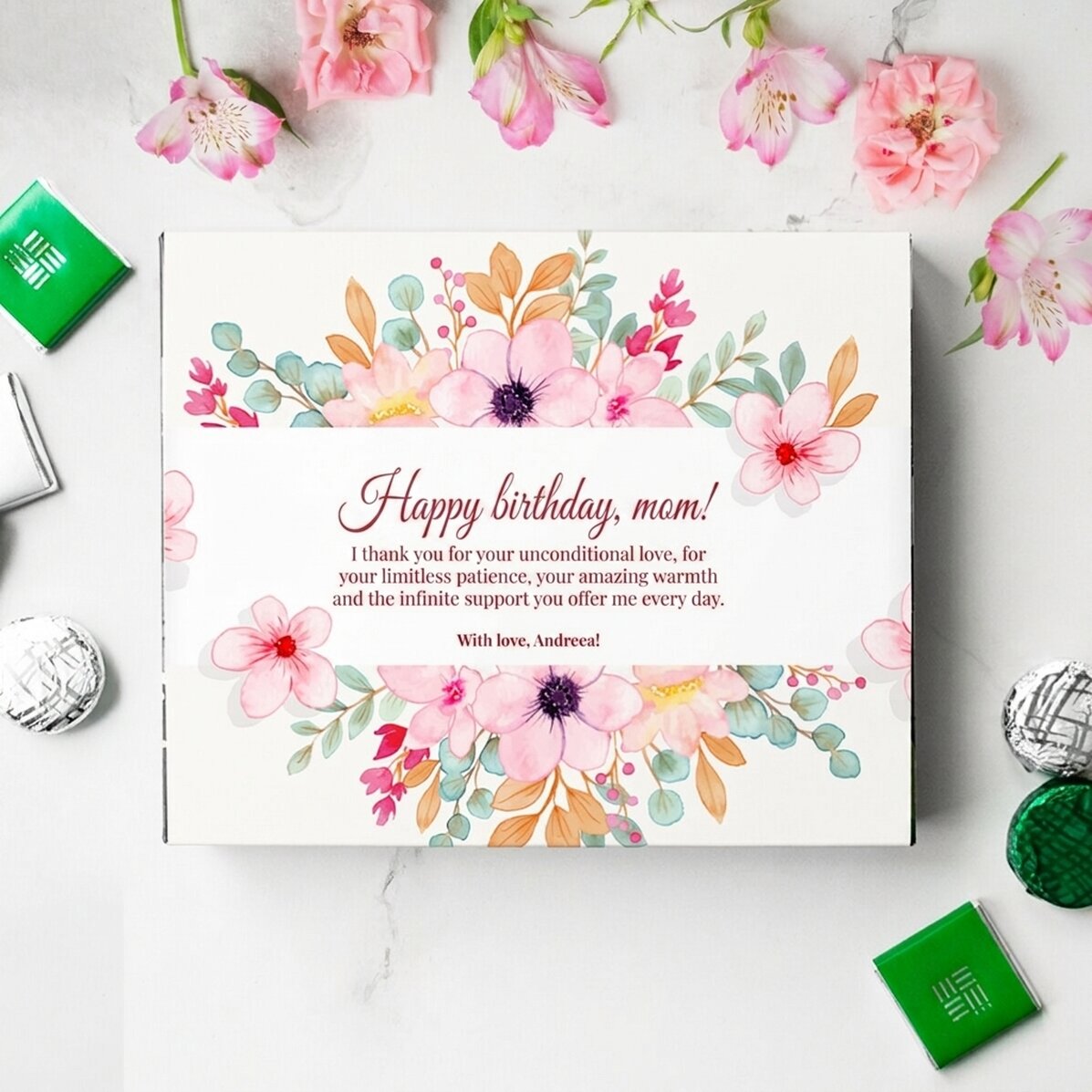 Personalised box of chocolates with text for mum - Happy birthday, Mum!