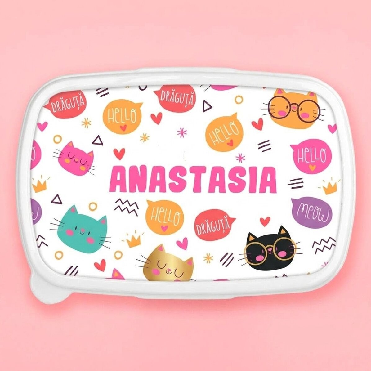 Lunch box, personalised with name - Hello cuties