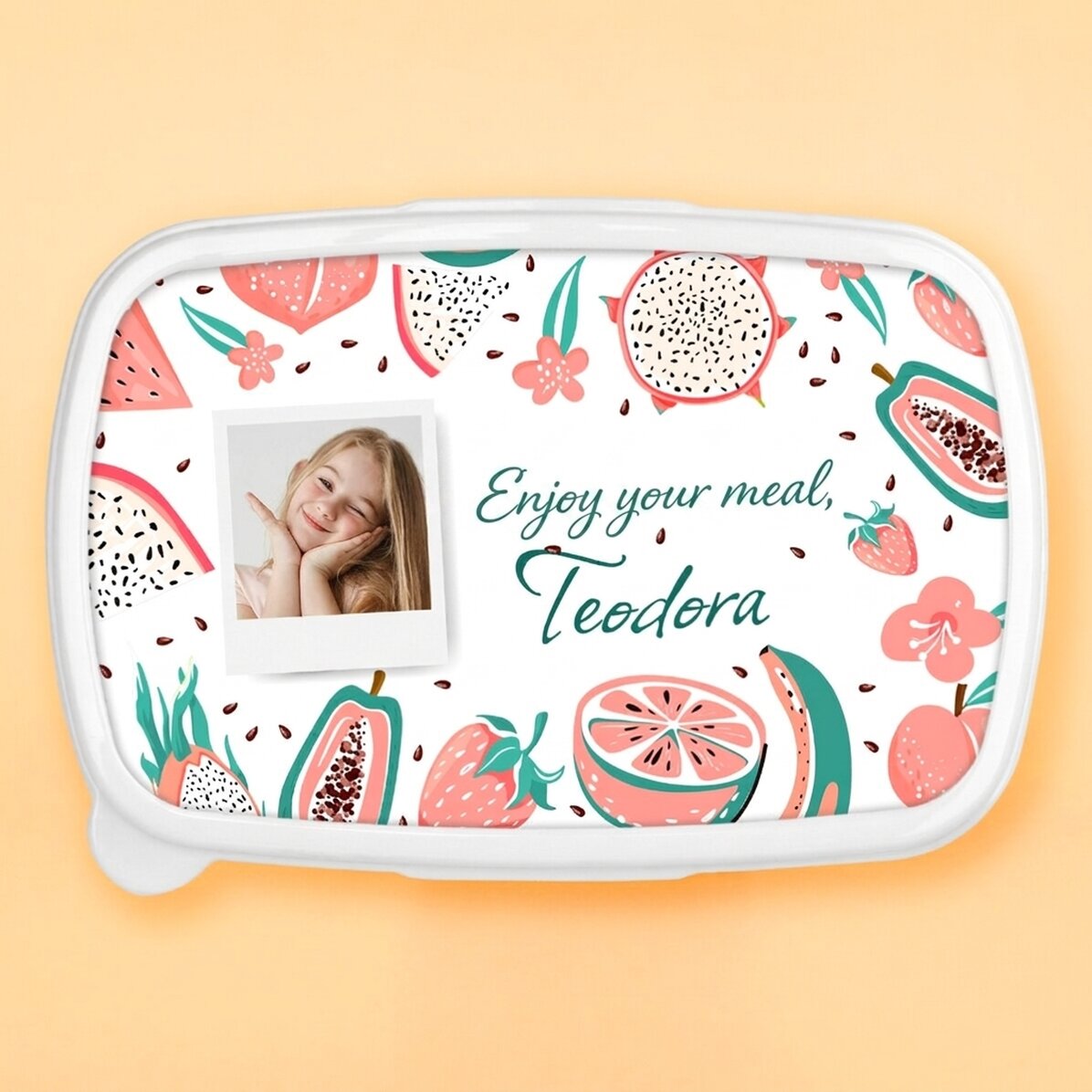 Lunch box, personalised with a photo and message - Fruit