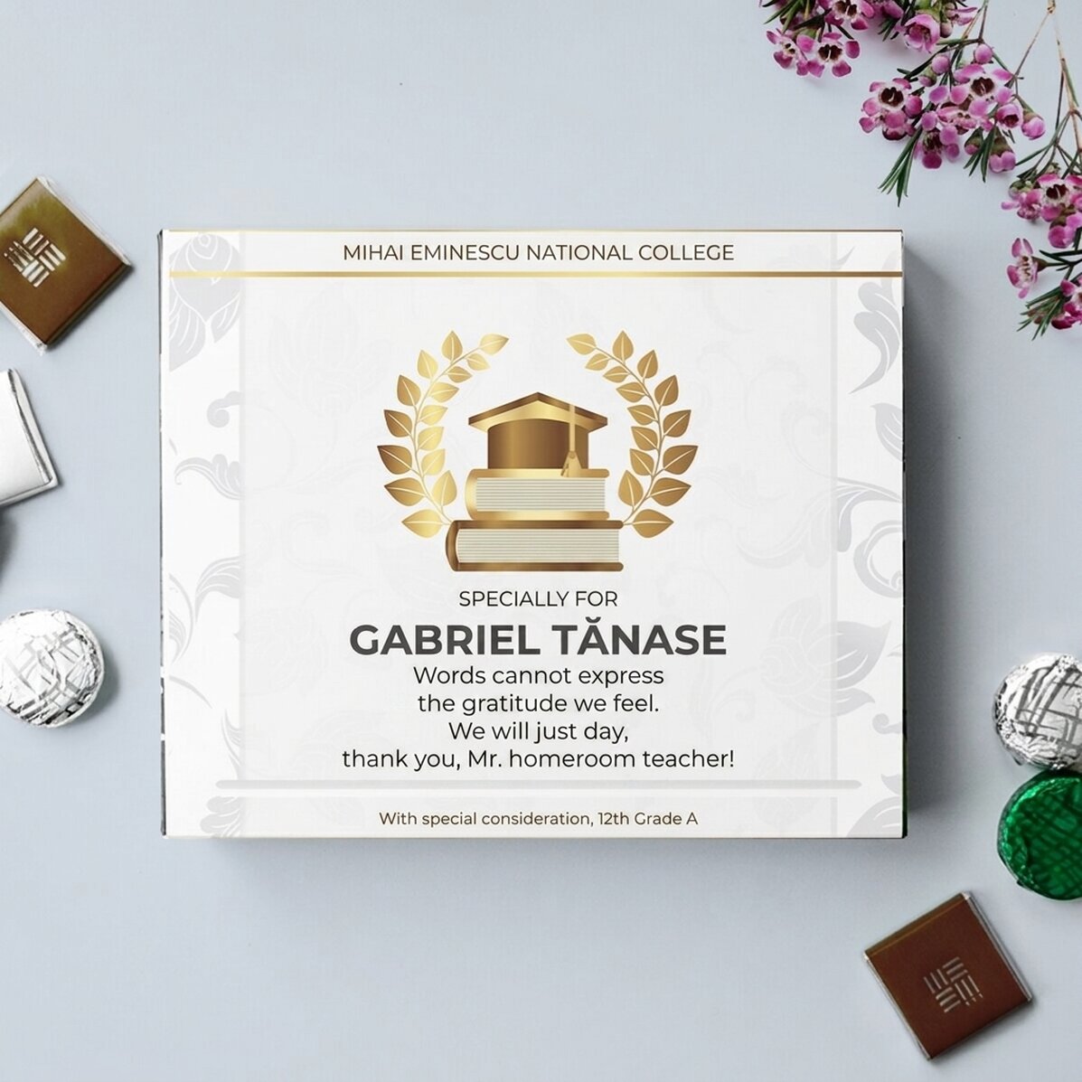Personalised box of chocolates with text for Teacher - Graduation model