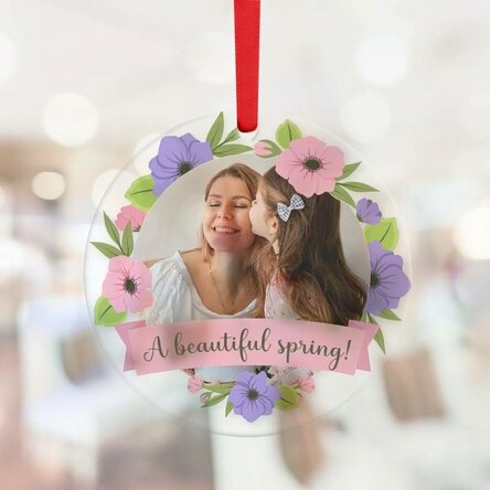 Personalised round ornament with a photo and text - Floral