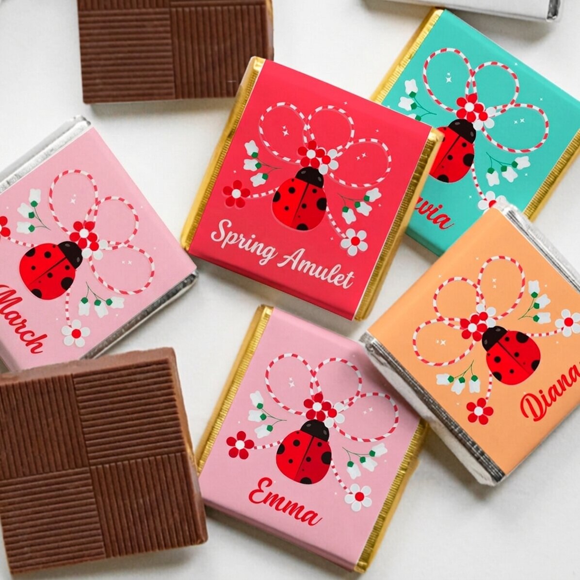 Mini chocolate personalised with ladybird name