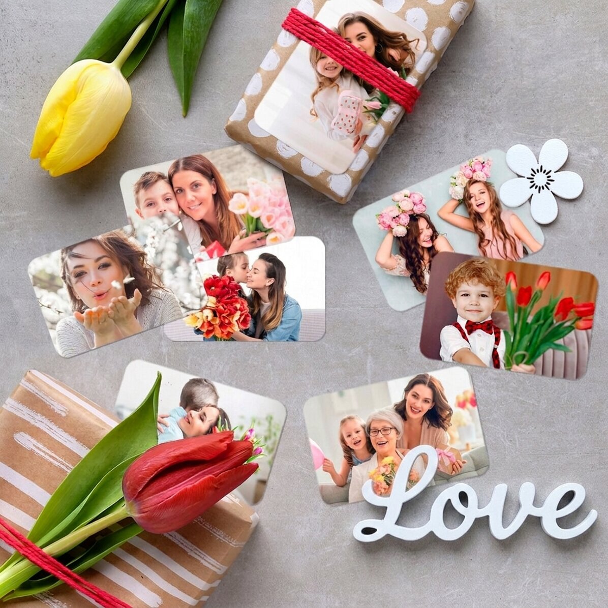 Set of 8 stickers (self-adhesive labels) personalised with photos