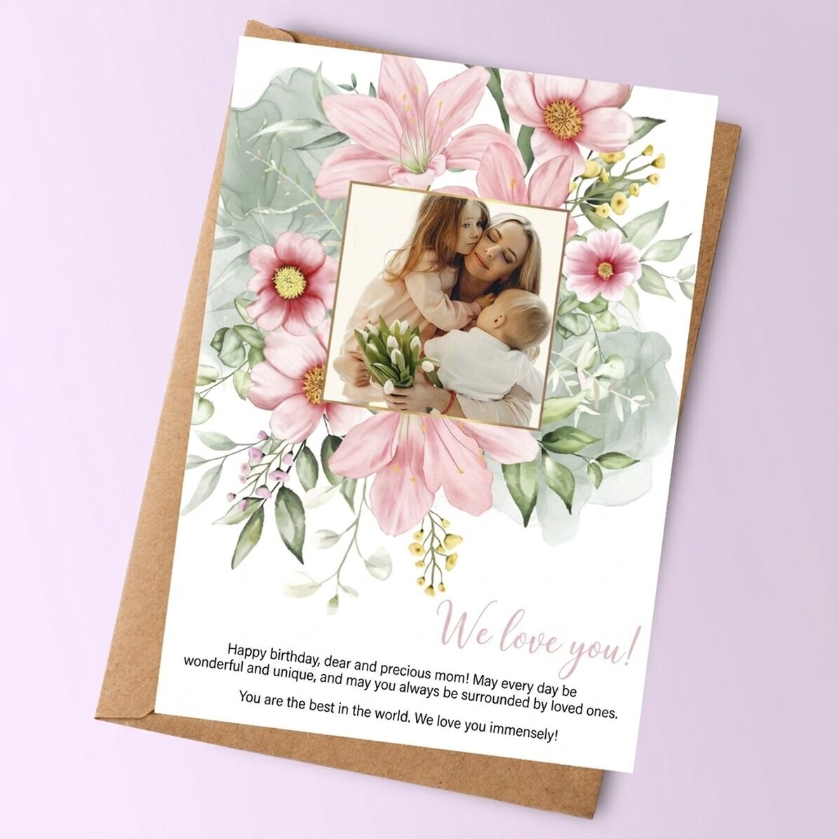 Personalised card with a photo and text - Floral