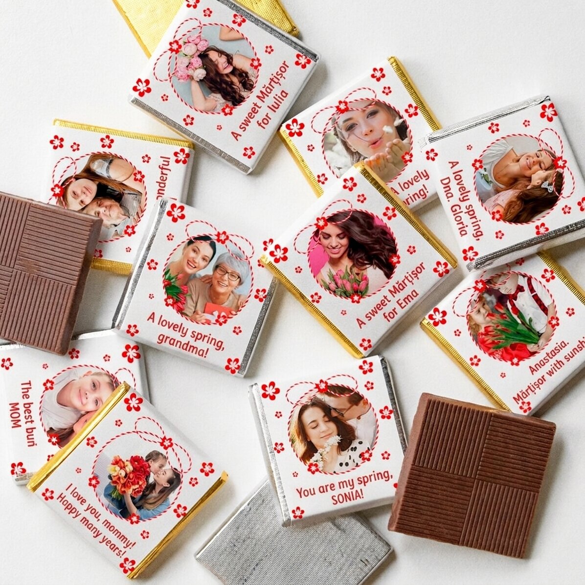 Set of 10 mini chocolates personalised with photos and text