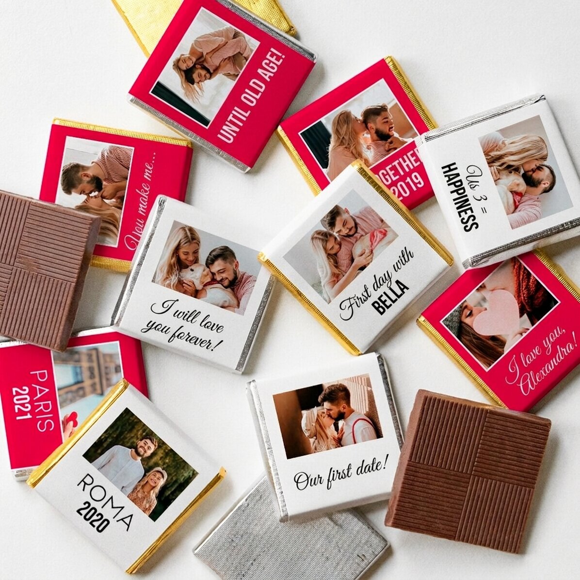 Set of 10 mini chocolates personalised with photos and text