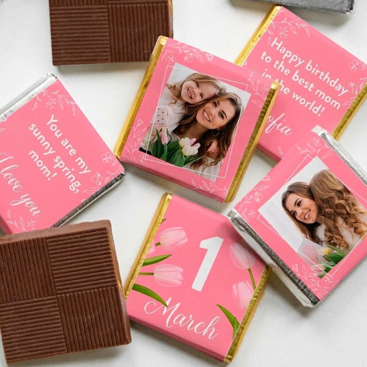 Set of 5 mini chocolates personalised with photos and text - Mum