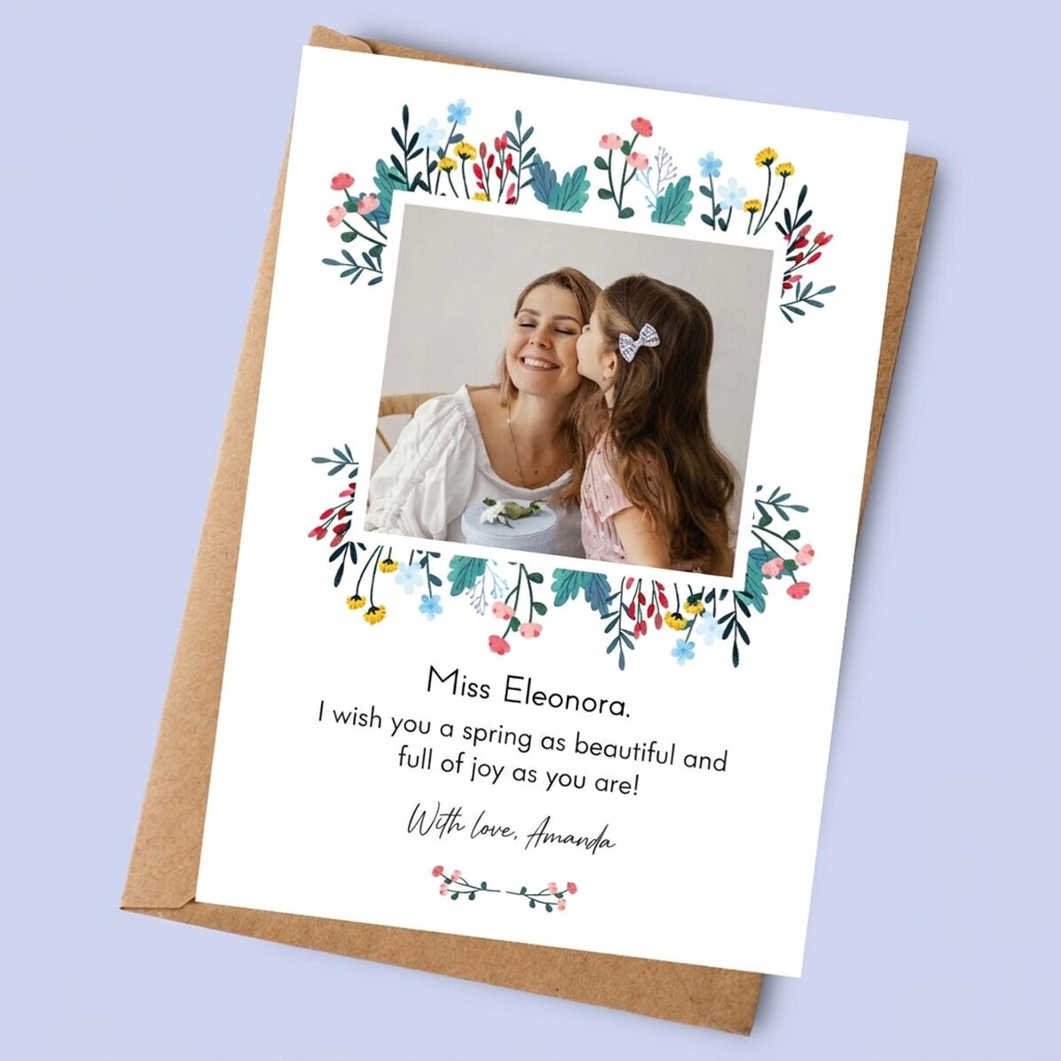 Personalised card with a photo and spring message