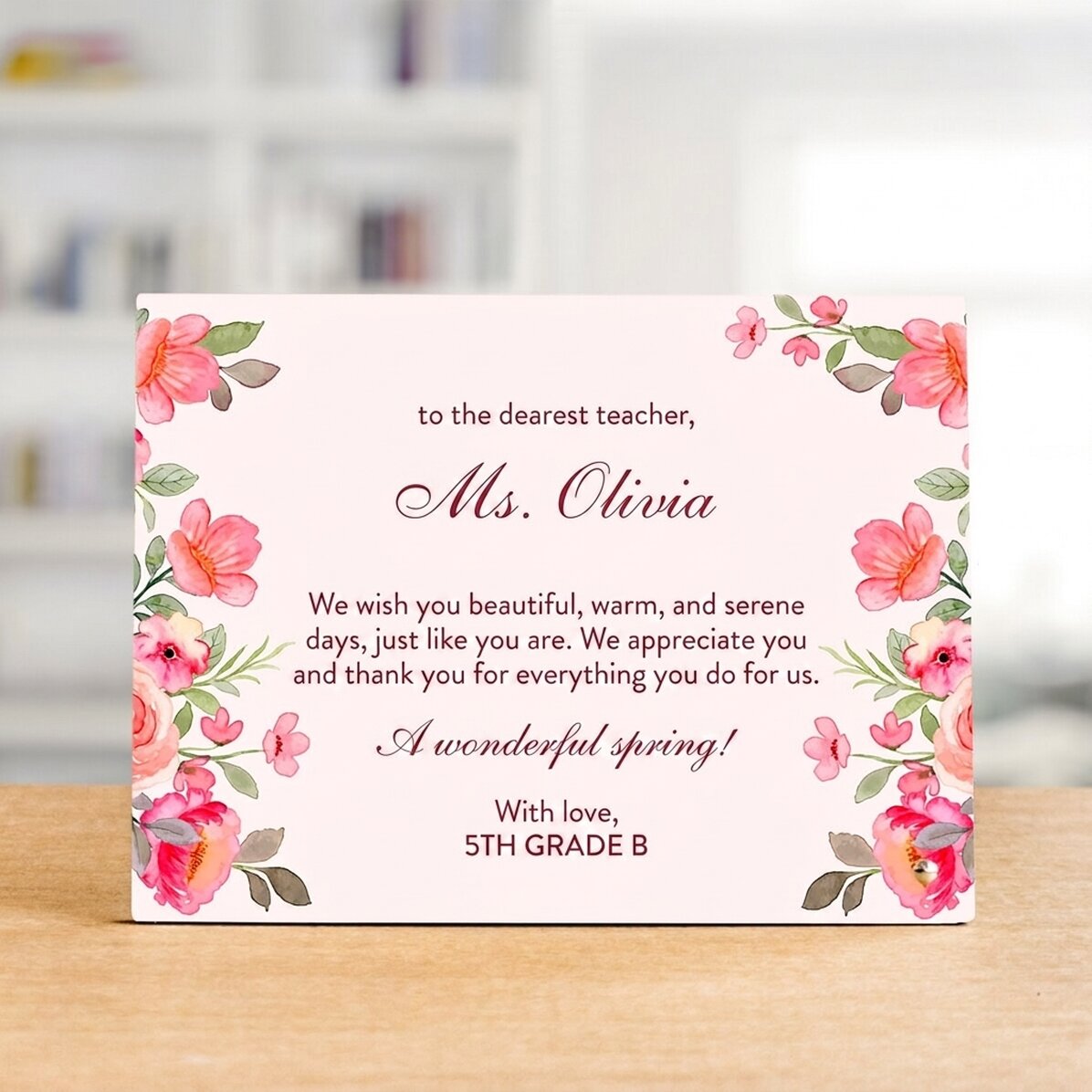 Personalised desk photo frame with message for the teacher