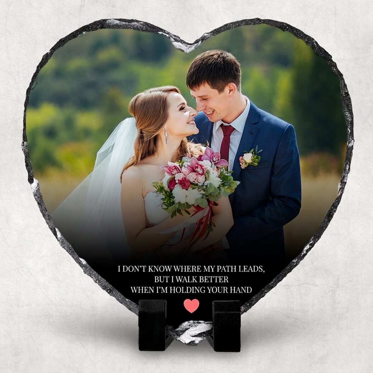 Heart-shaped slate personalised with a message and photo - Heart