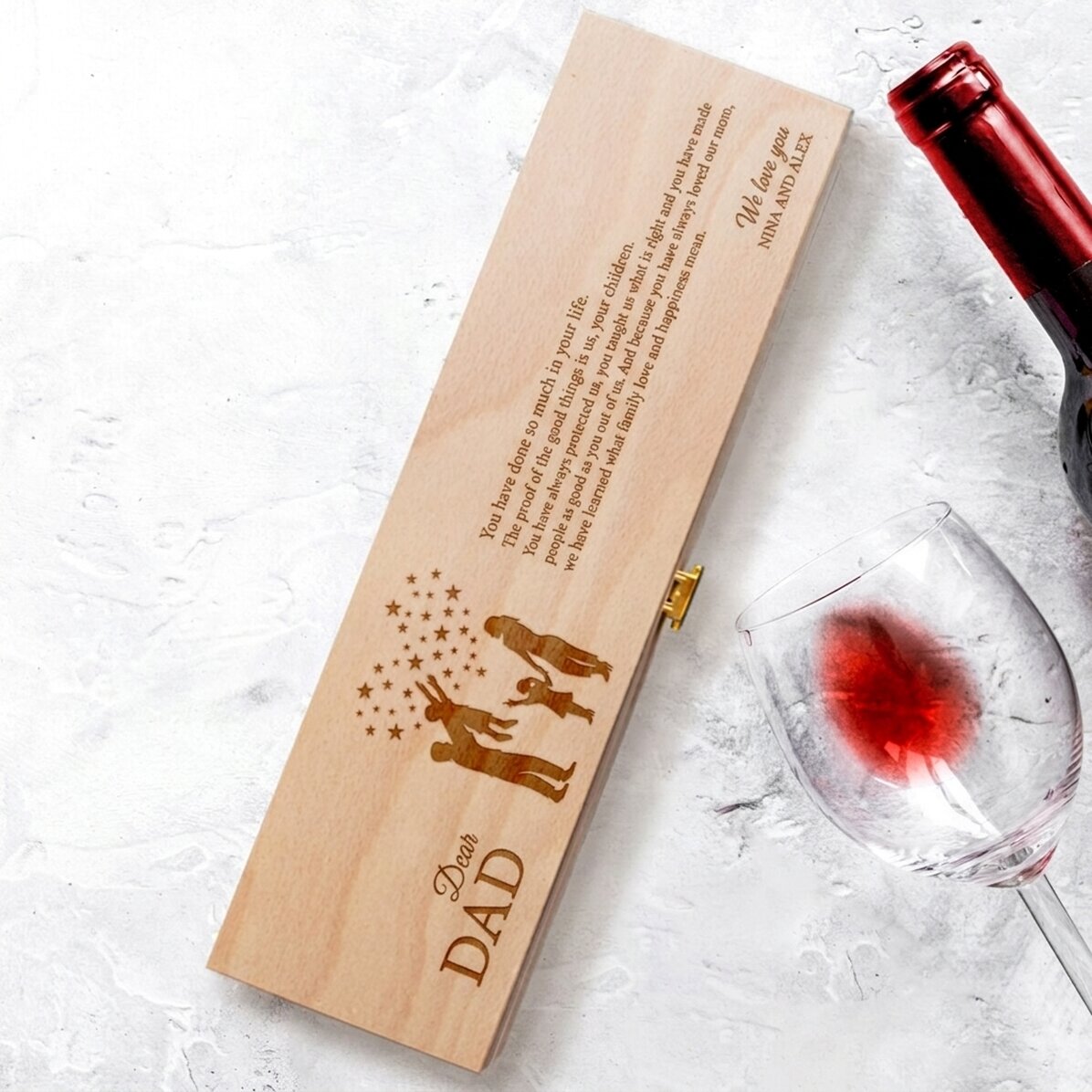 Personalised wine box with message for dad - Silhouettes