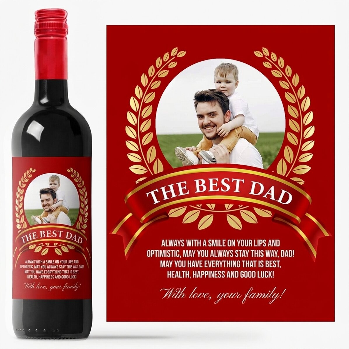 Personalised wine with text and a photo for dad - The best dad ever