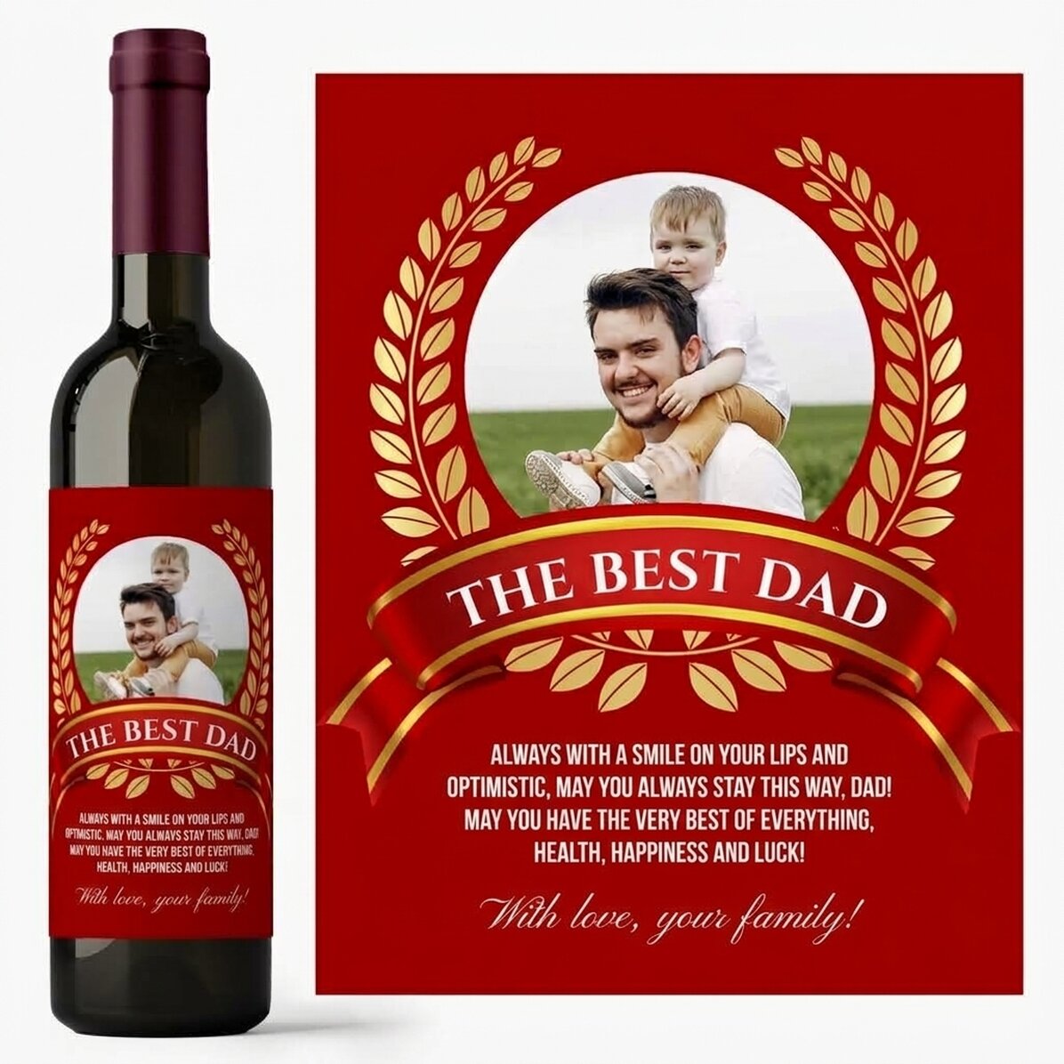Personalised wine with text and a photo for dad - The best dad ever