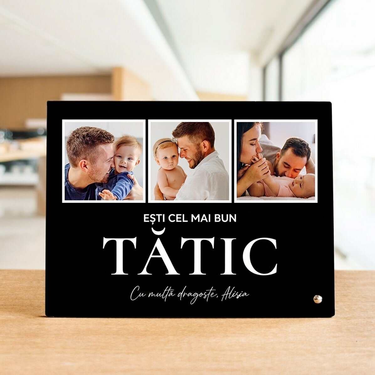 Personalised desk photo frame with 3 photos and text - With love