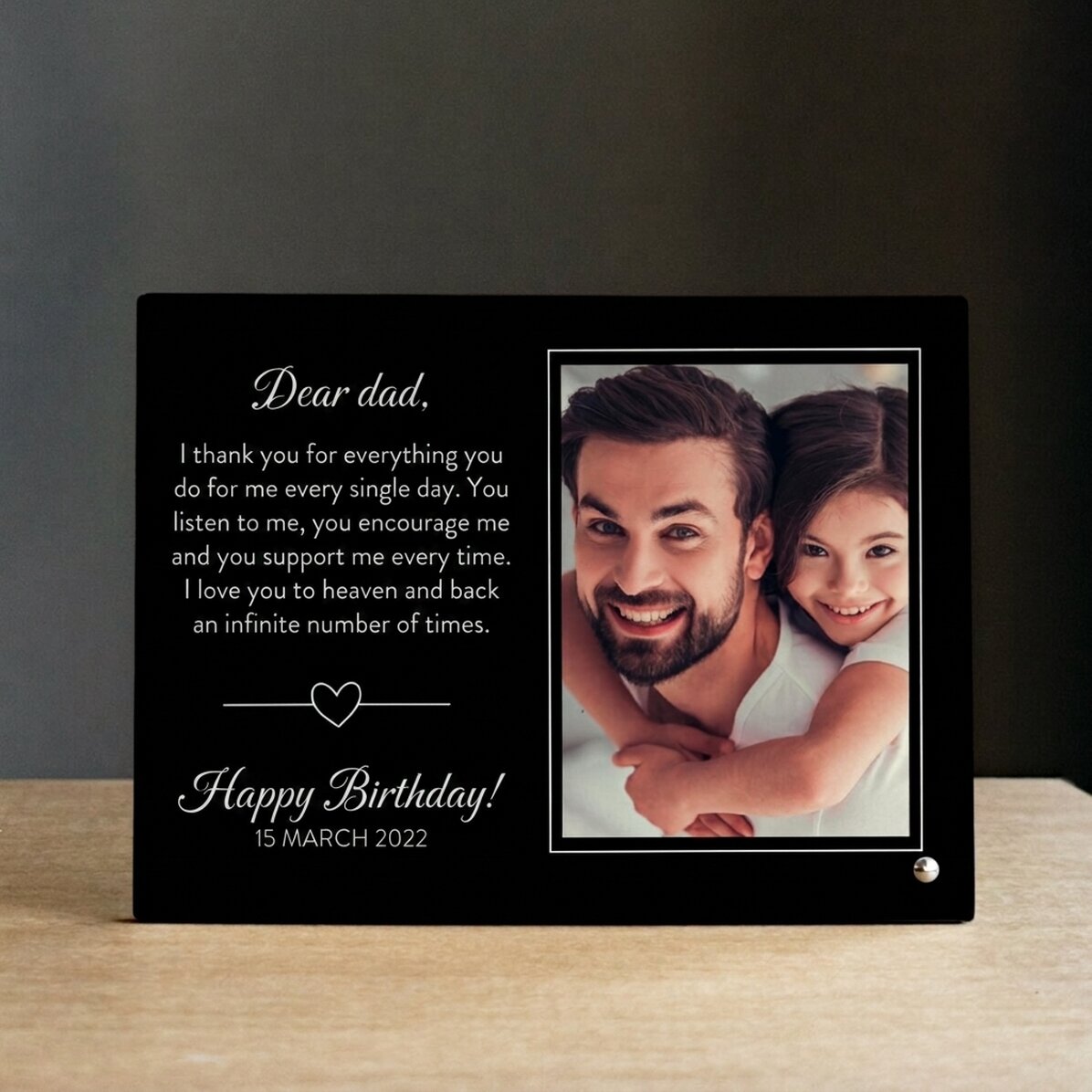 Personalised desk photo frame with a photo and message - With love