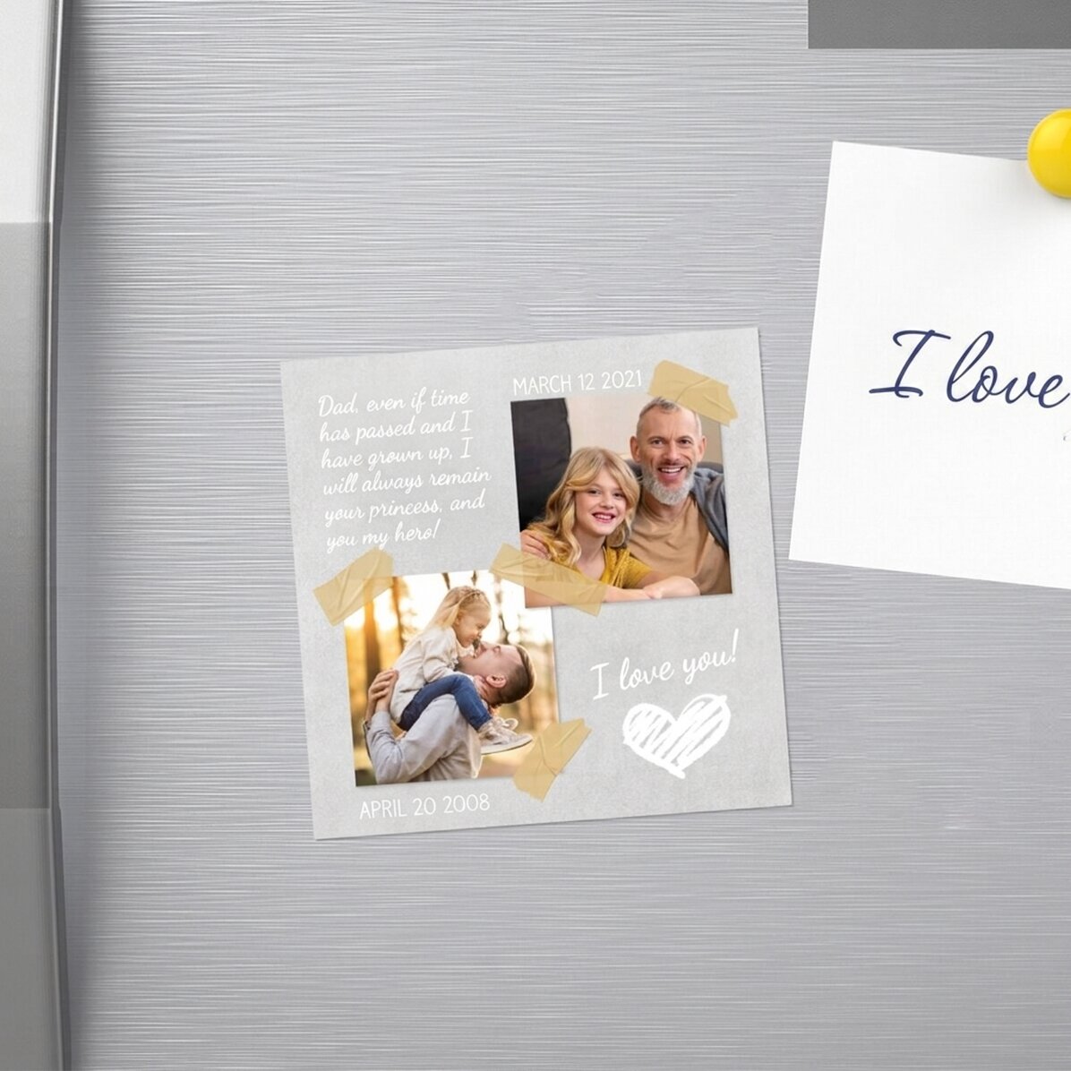 Personalised 10x10 magnet with 2 photos and text - Time