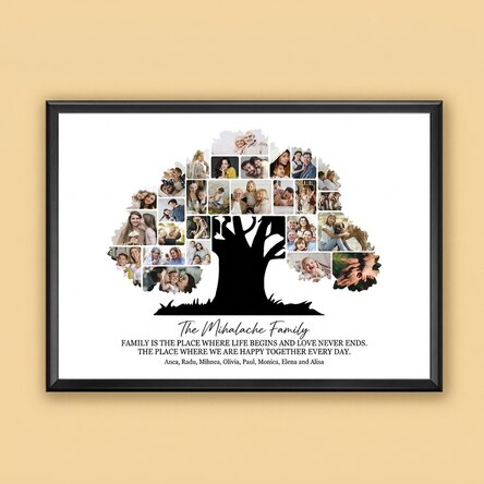 Personalised landscape painting with photos and text - Our family