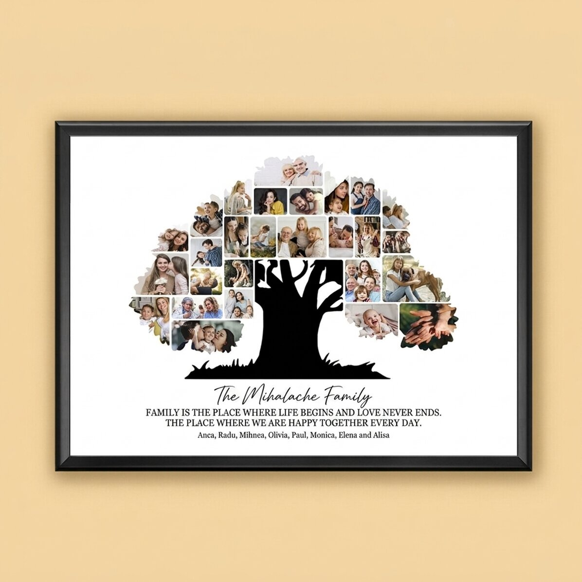 Personalised landscape painting with photos and text - Our family